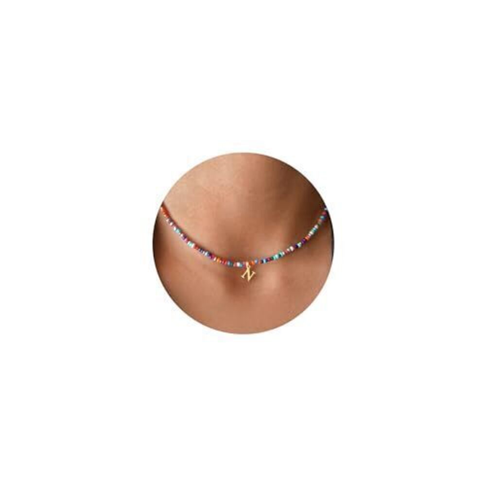 2222 Choker Initial Necklaces Trendy, Colorful Beaded Letter N